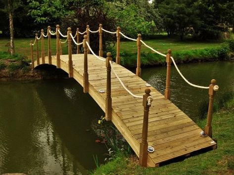 Glam Bridge Ideas For Garden Design Cottage Outdoor Decor, Arched Garden Bridge, Garden Bridge Design, Backyard Bridges, Outdoor Bridges, Bridge Ideas, Pond Bridge, Cottage Outdoor, Rope Bridge