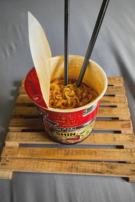 Shin Ramen Aesthetic, Shin Ramyun Aesthetic, Ramyun Korean Noodles, Korean Noodles Aesthetic, Ramyun Aesthetic, Cup Noodles Aesthetic, Ramen Noodles Aesthetic, Shin Noodles, Nongshim Ramen