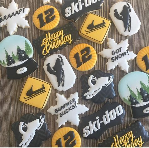 Cookie Company, Sugar Cookie Designs, Ski Doo, 40th Birthday Parties, Birthday Cookies, Cookie Designs, Snowmobile, 40th Birthday, 50th Birthday