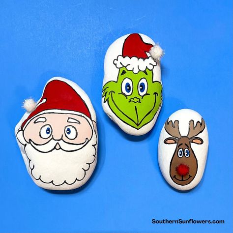 Art Ideas For Christmas, Christmas Rock Painting Ideas, Diy Rock Painting, Christmas Rock Painting, Santa Cartoon, Rocks Painting, Christmas Rock, Easy Christmas Gifts, Painted Rock Ideas