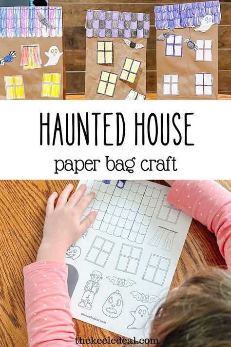 Halloween Paper Bags Crafts, Easy Haunted House, Halloween Bags Diy, Haunted House Project, Haunted House For Kids, Easy Paper Bag, Halloween Paper Bags, Haunted House Craft, Diy Paper Bag