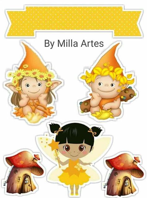 Fairies and Trolls in Yellow: Free Printable Cake Toppers. Printable Cake Toppers, Felt Fairies, Cartoon Baby Animals, Fairy Cake, Felt Fairy, Baby Dino, Card Embellishments, Fairy Parties, Blogger Template