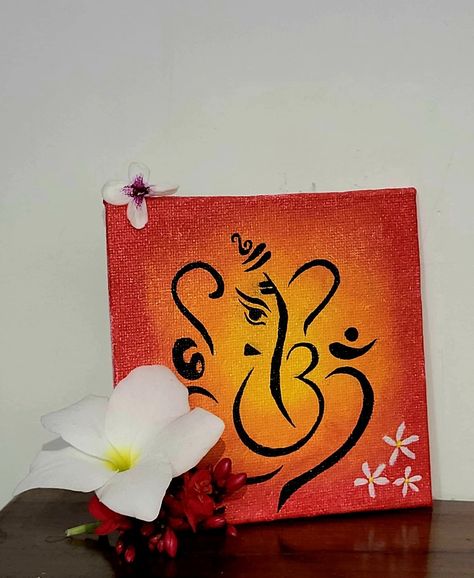 Painting Ideas On Canvas Ganesh, Ganpati Bappa Drawing Canvas, Krishna On Canvas Acrylics, Hindu Paintings Easy, Ganesh Painting Canvases, Ganpati Canvas Painting, Asthetic Paintings Canvases, God Canvas Painting, Cute Easy Paintings