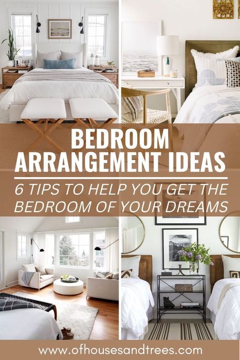 Whether you need small bedroom layout ideas or furniture and bed placement ideas for any sized room, check out these ten floor plans - as well as six tips for getting the bedroom layout of your dreams. Rectangle Shaped Bedroom Ideas, Re Arrange Bedroom Ideas, Bedroom Ideas Couples Marriage, Best Layout For Small Bedroom, 10x12 Bedroom Layout Queen Bed, Bedroom Layouts For Small Rooms Master, Wide Bedroom Layout, How To Place Furniture In Bedroom, Diagonal Bed Placement Room Ideas