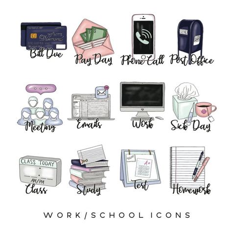 Billy Y Mandy, To Do Planner, Planner Icons, Work Stickers, Hand Drawn Icons, Scrapbook Stickers Printable, School Planner, Planning Stickers, Free Planner