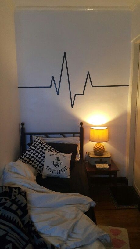 DIY do it yourself wall art/ decal using electrical tape in my bedroom :) heartbeat monitor design