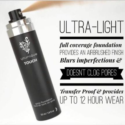 Full coverage foundation, lighter-than air feeling
You’ll be on cloud nine with the buildable and blendable full coverage YOUNIQUE TOUCH spray foundation. This powerful foundation has a finish so light it’s virtually weightless, creating a flawless look without clogging your pores, and it’s available in the same shades as the TOUCH MINERAL liquid foundation
#foundation #younique #youniquemakeup Foundation Ideas, Younique Marketing, Younique Skin Care, Younique Foundation, Younique Party, Younique Business, Younique Mascara, Spray Foundation, Makeup Business