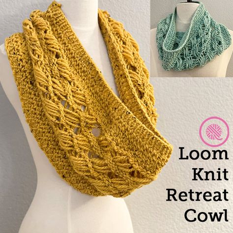 ALL NEW! Free Loom Knit Retreat Cowl Pattern Loom Knit Cowl, Crochet Patterns Videos, Bernat Softee Chunky Yarn, Knit Crochet Patterns, Loom Hats, Loom Love, Knit Cowl Pattern Free, Loom Crochet, Knitted Cowl Scarves