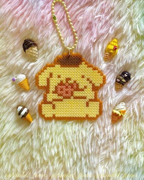 Pompompurin Perler Bead Patterns, Nezuko Perler Bead Patterns, Pom Pom Purin Perler Beads, Pompompurin Crafts, Pompompurin Perler, Pompompurin Perler Beads, Minion Perler Bead Patterns, Hama Beads Hello Kitty, Perler Beads Hello Kitty