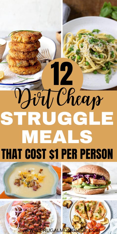 If you are on a tight budget & looking for recipes for struggle meals, these 12 cheap meals will be perfect! These are easy, healthy and budget friendly recipes that cost only $1 per person (for when you're broke)! Struggle meals, Recipes for struggle meals, Cheap College Student Recipes, Easy Budget Friendly Recipes, Budget Meals Recipes, Budget Meals for Large Families, Budget Meal Planning, Tight Budget, cheap dinners for two, 20 grocery budget #budgetmeals #strugglemeals #moneysavingtips Easy Recipes College Students Budget, Cheap Food Recipes Groceries Budget, Cheap Meals For One College Students, Weekly Meal Plan College Student, Weekly Meal Plan For College Student, Cheap Dinner For College Students, Budget Bites Recipes, Healthy Broke Meals, Budget Recipes For Two