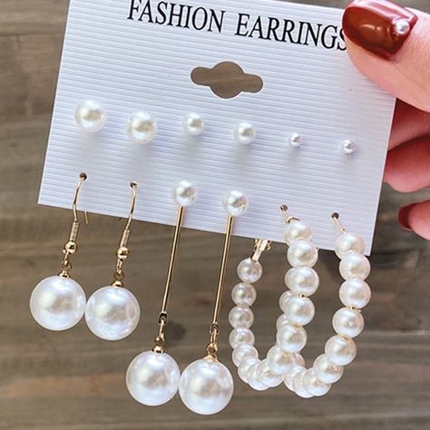 Round Pearl Earrings, Pearl Earring Set, Fashion Beads, Simple Pearl, Earring Trends, Wedding Party Jewelry, Vintage Pearl, Hoop Earring Sets, Heart Drop Earrings