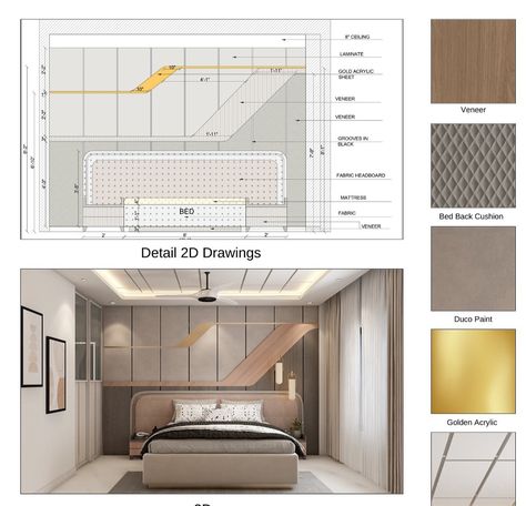 Livespace Kitchen Design, Wardrobe Details Interior Drawing, Bed Elevation Drawing, Interior Design Details Drawing, Asymmetric Bedroom, Interior Design Bedroom Drawing, Bedroom Front View, Bed Detail Drawing, Interior Details Drawing