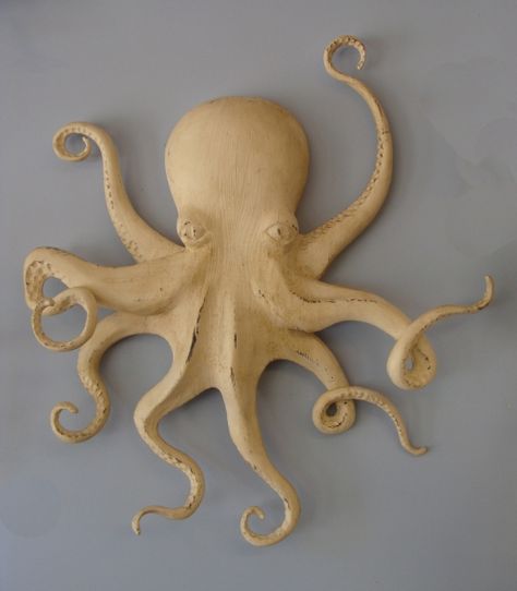 Octopus Crafts, Wood Carving Art Sculpture, P Johnson, Octopus Wall Art, Carved Wood Wall Art, Octopus Art, Marine Art, Clay Wall, 3d Studio