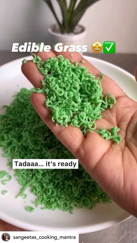 Posted @withregram • @sangeetas_cooking_mantra Tutorial : Edible Grass 😳😍🤩🌱 Many of us use desiccated coconut to make edible grass, but the… | Instagram How To Make Edible Grass For Cakes, Edible Grass Ideas, Grass Cake Decoration, Coconut Grass For Cake, How To Make Grass With Icing, Edible Grass For Cakes, Grass On Cake, Golf Course Cake, Lizard Cake