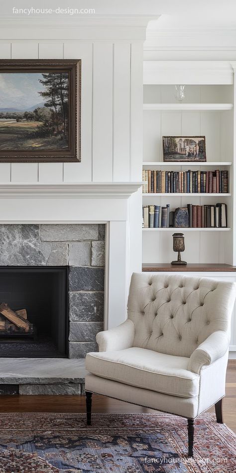 A beautifully arranged living room pairs a bold shiplap fireplace with vibrant accessories and comfortable seating for a fresh farmhouse style. Gray Shiplap Fireplace, Shiplap Patterns, White Shiplap Fireplace, Unique Fireplaces, Shiplap Fireplace Ideas, Modern Shiplap, Fireplaces Modern, Shiplap Ideas, Gray Shiplap