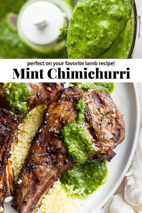 Mint Chimichurri - a bright, delicious and easy mint chimichurri recipe that is perfect for your favorite lamb recipe! #mintchimichurri #mintchimichurrirecipe #mintchimichurrisauce #mintchimichurrilamb Mint Chimichurri, Lamb Leg Recipes, Grilled Lamb Chops, Lamb Chop Recipes, Chimichurri Recipe, Lamb Recipe, Grilled Lamb, Mint Sauce, Mint Recipes