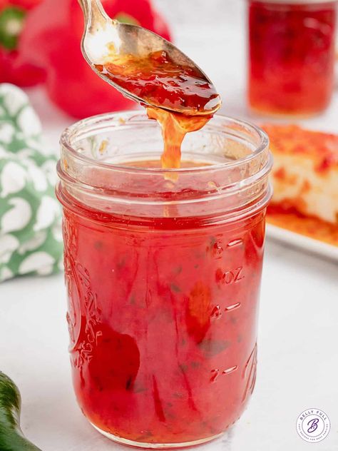 Red Pepper Jelly Recipe With Liquid Pectin, Strawberry Hot Pepper Jelly, Pepper Jelly Recipe With Powder Pectin, Roasted Red Pepper Jelly Recipe, Red Pepper Jam Recipe, Easy Red Pepper Jelly, Small Batch Pepper Jelly Recipe, Mild Pepper Jelly Recipe, How To Make Pepper Jelly