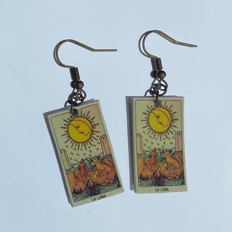 Tarot Card Earrings, Lesbian Earrings, Shrinky Dink Jewelry, Shrinky Dink Earrings, Crazy Earrings, Card Earrings, Moon Tarot Card, Weird Jewelry, Quirky Jewelry