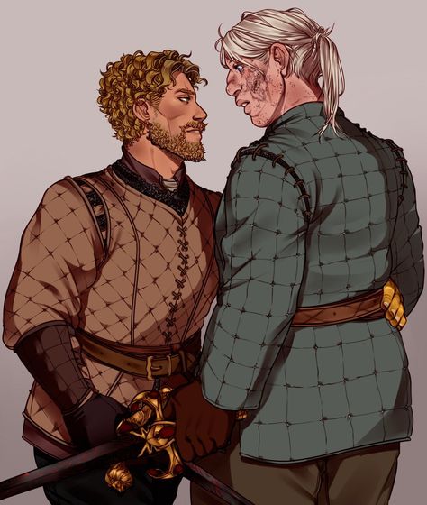 You want her? Go get her!! [Full Version] <<< by @knifeears | tumblr #jaimelannister #brienneoftarth #asoiaf #This is kinda awkward tbh I just wanted to design leather armor for them lol #But look at their matching swords 🥰 #I put extra detailing on Widow's Wail since I'm guessing it looks more decorative then Oathkeeper #Anyway he's getting her. He's moving in. So he did baby!! 😫 #I accidentally gave Jaime his right hand back .. Jamie Lannister And Brienne, Jaime And Brienne, Brienne Of Tarth, A Dance With Dragons, Jaime Lannister, Gra O Tron, Leather Armor, I Accidentally, Ancient Ruins