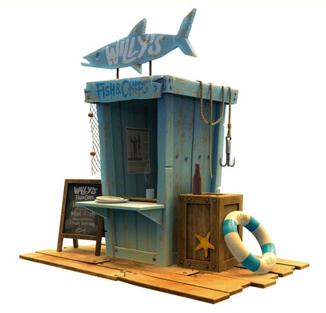 Stylized Concept Art, Prop Concept, 3d Karakter, Fish Shop, Props Concept, Bg Design, Props Art, Isometric Art, Low Poly Art