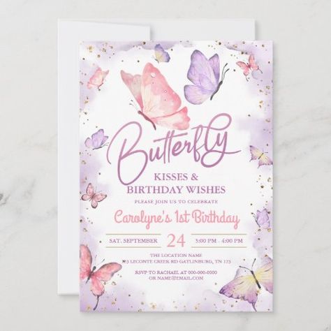 Purple Butterfly Kisses and Birthday Wishes #butterfly #whimsical #butterflybabyshower #1stbirthday #girls1stbirthday #birthdayinvitation #butterflybirthday #butterflyparty #butterflykisses #girlbirthdayinvite Butterfly Invitation, Whimsical Baby Shower, Butterfly Baby Shower Theme, Baby Wishes, Butterfly Baby Shower Invitations, Birthday Kiss, Butterfly Invitations, Butterfly Birthday Party, Pink Baby Shower Invitations