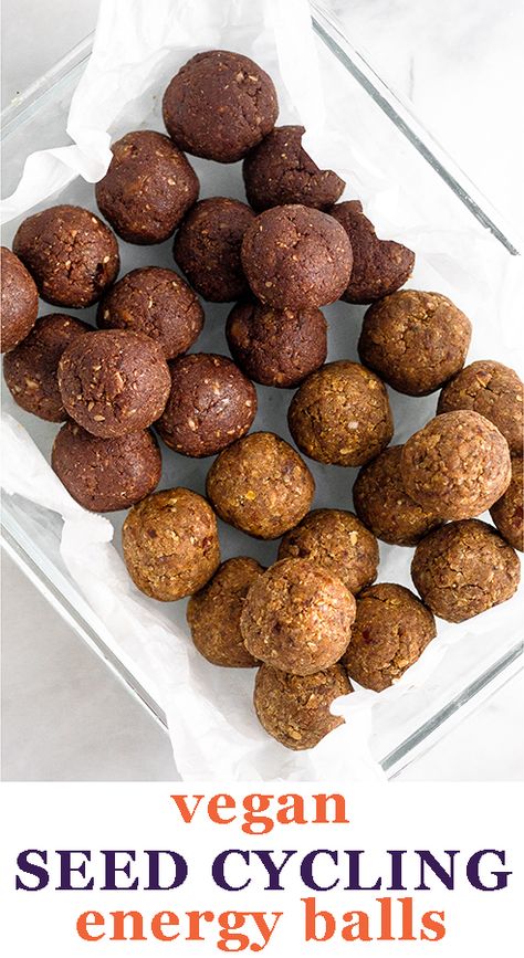 Vegan seed cycling balls for balancing your hormone. Learn how to seed cycling, the benefits, and use these energy balls to incorporate them into your life. Seed Cycle Balls, Seed Cycling Balls, Seed Cycling, Energy Balls Healthy, Austin Food, Gluten Sensitivity, Feel Good Food, Energy Balls, Chocolate Protein Powder