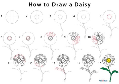 How to Draw a Daisy (Step by Step Pictures) | Cool2bKids Golden Gate Bridge Drawing, How To Draw Lightning, How To Draw Venom, Olaf Drawing, Draw A Snowman, Bridge Drawing, Daisy Drawing, Egg Artistry, Sunflower Drawing