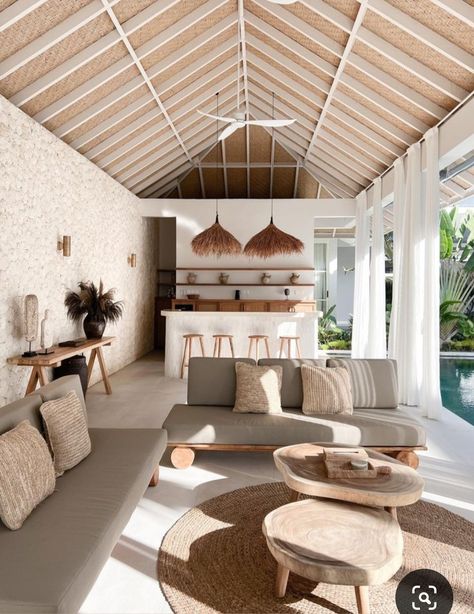 Mediterranean Living Room Decor, Rooftop Restaurant Design, Mediterranean Living Room, Mediterranean Living, Mediterranean Style Home, Bali Villa, Mediterranean Home Decor, Rattan Pendant, Rattan Pendant Light