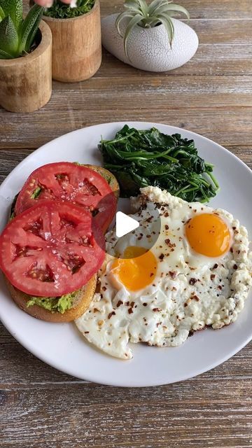 Marlena Kur on Instagram: "Savory breakfast! I thought I would give the viral feta fried eggs a try and boy they did not disappoint. On my plate, two fried eggs with feta and chili flakes, sourdough avocado toast with tomato slices and flaky salt, sautéed spinach. Hope you’re having a great day!   #breakfast #eggs #feta #avocadotoast #brunch #toast #realfood #wholefoods" Brunch Toast, Eggs Feta, Hosting Brunch, Breakfast Eggs, My Plate, Flaky Salt, Sauteed Spinach, Fried Eggs, Savory Breakfast