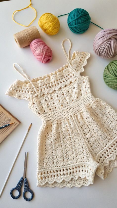 20 Latest Crochet Romper Ideas To Try In 2025! - Ask Bart Crochet Ideas 2025, Crochet Romper Baby Free Pattern, Crochet Baby Romper Free Pattern, Crochet Dungarees, Crochet Baby Romper, Crochet African Flowers, Crochet Sweater Dress, Daisy Crochet, Crochet Romper