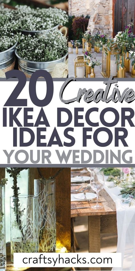 Save money on your wedding planning with our wedding day hacks and ideas using IKEA items. These IKEA wedding decor ideas will help you plan your wedding on a low budget. Low Cost Wedding Decorations, Cheap Event Decor Ideas, Beach Aisle Decorations Wedding, Ikea Wedding Hacks Decor, Wedding Table Decor Without Chargers, Ikea Wedding Ideas, Ikea Wedding Diy, Low Budget Wedding Decorations Diy, Ikea Wedding Centerpiece