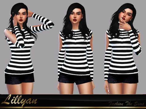 Black Striped Shirt, Sims Community, Black And White Tops, Shirt Blouses Tops, Sims 4 Cc Finds, Sims 4 Clothing, Sims 4 Cc, The Sims Resource, Sims Resource