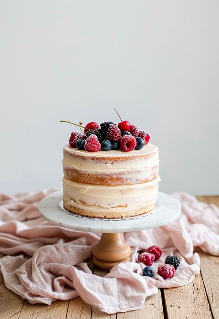 Learn How to Cook Naked Cake Recipe For Free | Recipes You'll Love, Made Easy! No Frosting Cake Ideas, Cake With Fresh Berries, Trendy Cakes, Trendy Recipes, Homemade Wedding Cake, Vanilla Birthday Cake, Kid Recipes, Christmas Cake Designs