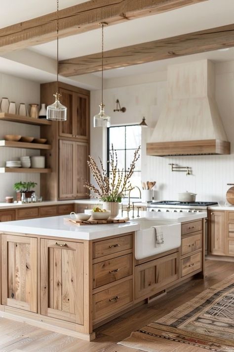 Get inspired by rustic farmhouse kitchen decor ideas that are perfect for open kitchens, blending rustic and modern elements seamlessly. 🏡✨ Rustic Modern Kitchen Cabinets, Ranch Style Kitchen Ideas, Madrid House, Birch Kitchen, Open Kitchens, Farmhouse Kitchen Inspiration, Beach Property, House Redo, Cattle Ranch