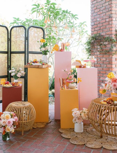 Pink And Orange Party, California Chic, Deco Orange, Cheese Display, Home Decor Sites, Orange Party, Colorful Invitations, Wedding Dress Boutiques, Summer Soiree