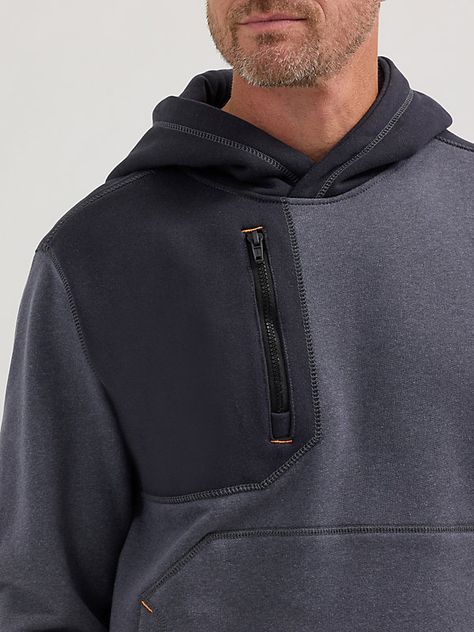 Safety on the job is our first priority. The Wrangler® Flame-Resistant (FR) Knit Hoodie is designed to protect you from hazards so you can stay in the zone. It’s crafted from a knit cotton fleece blend, with a relaxed fit to keep you comfortable. This hooded sweatshirt features a drawstring, a kangaroo pocket, and a zippered chest pocket to keep your essentials secure. Plus, its bright orange ID increases your visibility. EBT 22 CAL/CM2 Certifications: Meets CAT2, NFPA 70e/NFPA 2112, ASTM 1506, Sweatshirt Designs Men, In The Zone, Wrangler Shirts, The Zone, Mens Lifestyle, Knit Hoodie, Lifestyle Clothing, Mens Activewear, Men's Shirts