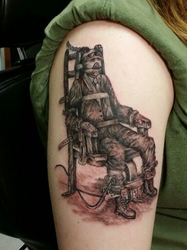 # old time electric chair Electric Chair Tattoo, Folding Chair Tattoo, Chair Tattoo Design, She’s Electric Tattoo, Body Electric Tattoo, Electric Chair, Little Tattoos, Future Tattoos, Body Art