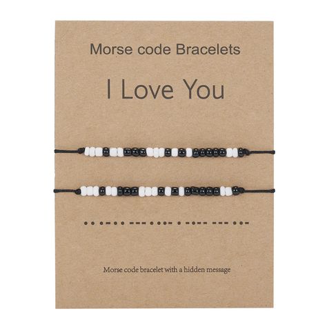 A Pair of Morse Code I Love You Black & White Beaded Bracelet For Couple  | eBay Girlfriend Jewelry Gift, Engagement Model, Set Couple, Coded Message, Girlfriend Jewelry, Beaded Bangles Bracelets, Bracelet Couple, Couple Bracelet, Morse Code Bracelet