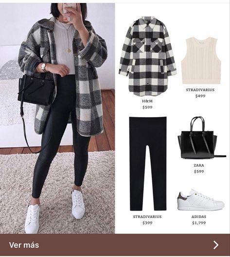 Checker Jacket Outfit, Black And White Checkered Jacket Outfit, Checkered Flannel Outfit, Outfit Sobrecamisa Mujer, Flannel Shacket Outfit Women, Sobrecamisa Mujer Outfit, Checkered Jacket Outfit, Black And White Flannel Outfit, Outfits Leggins