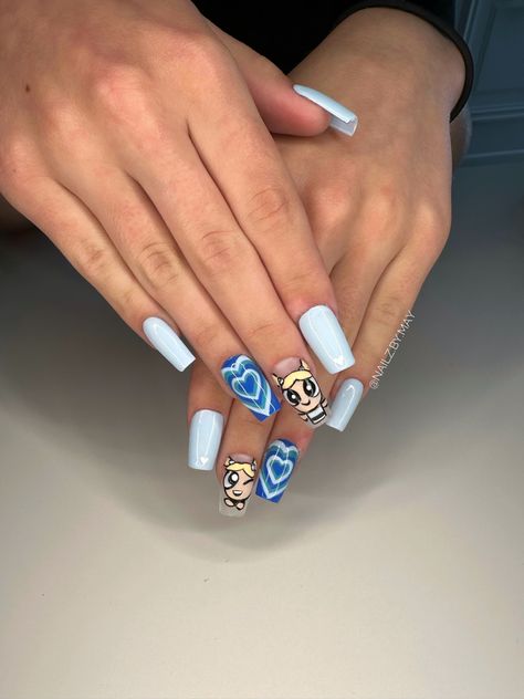 #nails #nailart #nailartist #nail #nailparis #gelxnails #gelx #gelxtension #gelxnailsystem #gelxnailextensions #poseamericaine #naildesign #nailsaddict #nailsartaddict #nails81 #onglesalbi #nailart81 #gel×81 #vspnails #onglesnaturels #vspnailart #airbrushnails #chromenails #bloominggel #onglesnaturels #naturalnails #gelx #almondnails #nailpolish #nailporn #handpainted Bubbles Nails Powerpuff, Powerpuff Nails, Bubbles Nails, Powerpuff Bubbles, Bubbles Powerpuff, Power Puff Girls Bubbles, Cartoon Nail Designs, Bubble Heart, Bubble Nails