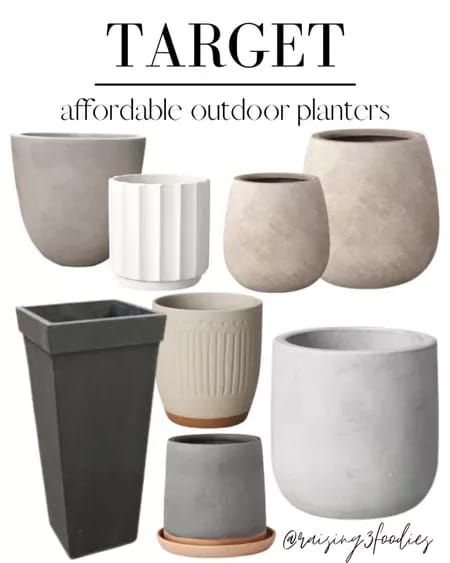 Target affordable outdoor planters for you front porch or patio! Trending Planters 2023, Front Porch Planters Faux Plants, Modern Farmhouse Front Porch Pots & Planters, Studio Mcgee Pots & Planters, Neutral Plant Pots, Front Porch Planters, Porch Outdoor, Faux Candles, Porch Planters