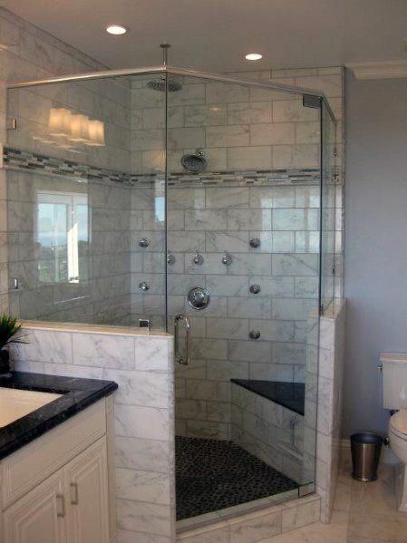 Master Bathroom Design Ideas Corner Shower #masterbathroomideas Shower Makeover, Bathroom Shower Design, Master Shower, Master Bath Remodel, Bathroom Remodel Shower, Corner Shower, Unique Bathroom, Makeover Ideas, Shower Stall