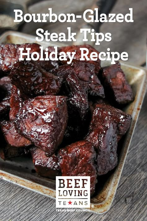 Bourbon Glazed Beef Tips, Mixed Meat Recipes, Meat Glaze Recipes, Instapot Steak Recipes, Steak Tips Recipe, Texas Twinkies, Glazed Steak, Steak Tips, Smoked Food Recipes