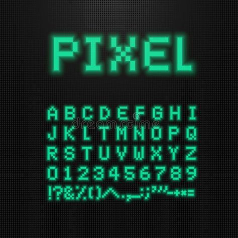 Pixel Font, Vector Letters, Numbers And Signs On Old Computer Led Display. 8 Bit Video Game Typeface. Retro Digital Abc Stock Vector - Illustration of green, graphic: 124997645 Video Game Letters, Game Font Design, Tetris Font, Gaming Font, Video Game Font, 8 Bit Video Game, Vector Letters, Green Computing, Computer Font