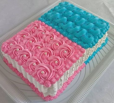 Birthday Cake Recipe Ideas, Baby Reveal Cakes, Twin Birthday Cakes, Rosette Cake, Birthday Cake Recipe, Gender Reveal Cake, Cake Decorating Designs, Baby Cakes, Cookies For Kids