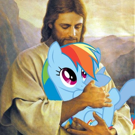 Fluttershy, Rainbow Dash, A Rainbow, Jesus, Rainbow