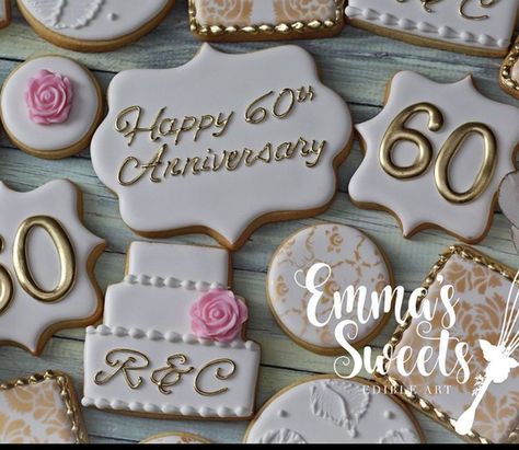 60th Anniversary Cookies Decorated, 60 Anniversary Cookies, 60th Wedding Anniversary Cookies, 60th Anniversary Cookies, Anniversary Sugar Cookies, Anniversary Sweets, Happy 31st Anniversary, Diamond Wedding Anniversary Cake, 60th Wedding Anniversary Party