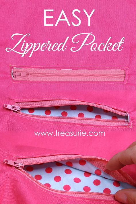 ZIPPER POCKET - How to Sew a Zipper Pocket | TREASURIE Inserting A Zipper Into A Bag, Sew A Zipper, Fix A Zipper, Zipper Tutorial, Sewing Pockets, Sew Zipper, Pattern Purse, Sewing Bags, Diy Bags