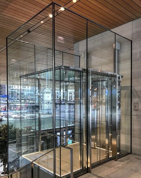 Glass Elevator   |  Apple Store Chicago. Image credit: IG public visitor. Glass doors & ceiling, linear in-floor lighting. Steel Drawing, Heart Photos, Elevator Interior, Elevator Lobby, Glass Lift, Stainless Steel Handrail, Elevator Design, Touch Your Heart, Glass Elevator