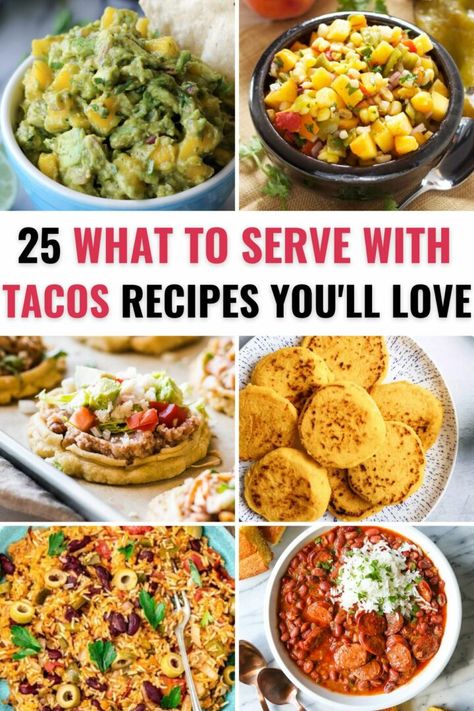 Are you tired of trying to find new recipes for what to serve with tacos? We've got you covered with some different ways to change up what to serve with tacos. This recipe collection will guide you through different types of recipes to serve on the side of your taco dish. Side Dishes For Walking Tacos, What Goes Well With Tacos, What To Serve With Chicken Tacos, Things To Serve With Tacos, What To Serve With Tacos Dinners, Types Of Tacos Different, Sides To Serve With Tacos, Pork Taco Sides, What To Serve With Taco Salad